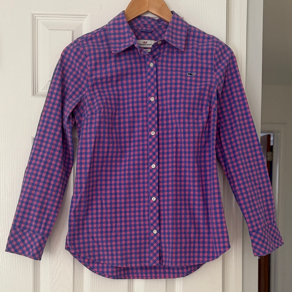 Vineyard Vines Pink and Blue Checkered Button Down Shirt